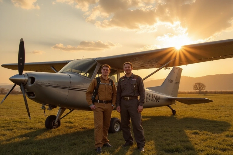 Early days of SkyDive USA with a small plane and original founders