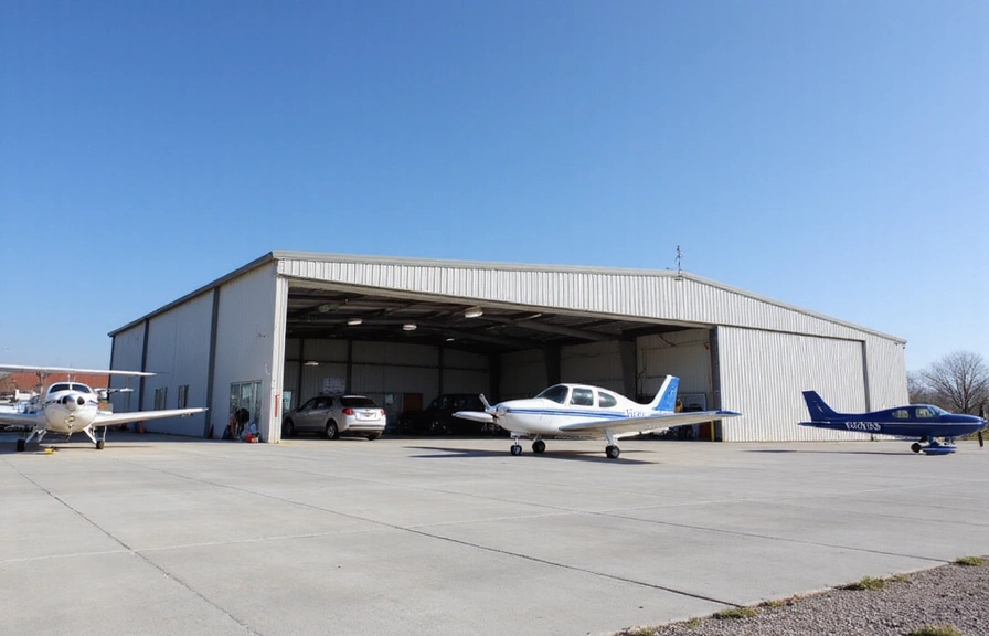 Exterior view of SkyDive USA's main hangar and reception area