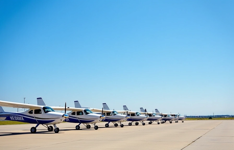 Fleet of modern skydiving aircraft on an airfield
