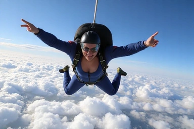 A solo skydiver in a stable freefall position, demonstrating the Accelerated Freefall (AFF) technique.