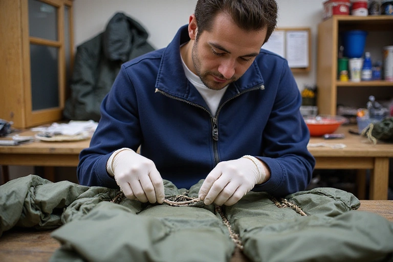 Certified rigger inspecting a parachute system