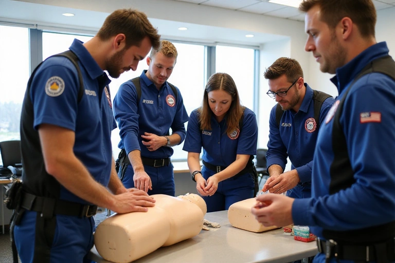 First aid training in progress with skydiving staff