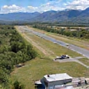 Aerial view of a dropzone with a plane