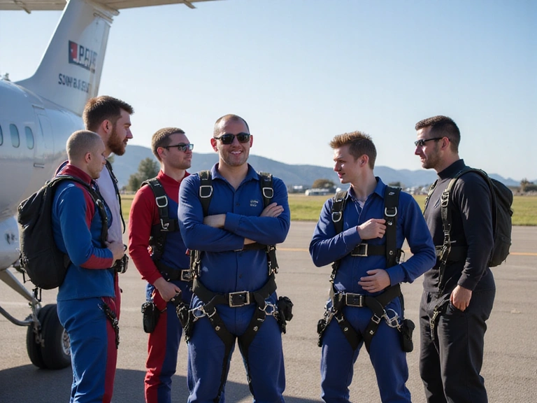 Experienced skydivers preparing for a jump