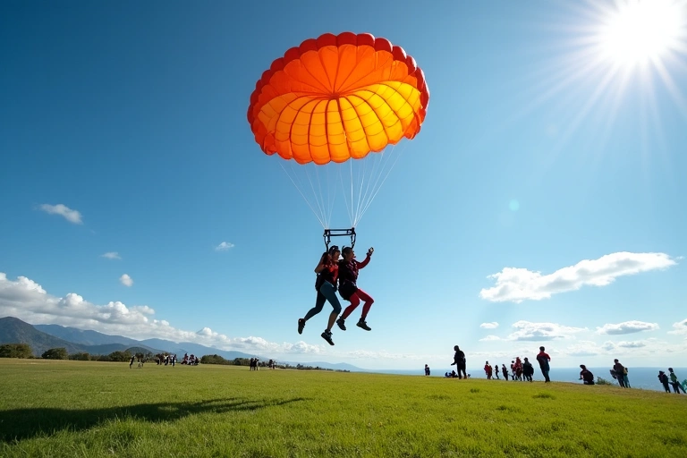 Tandem skydivers landing gracefully
