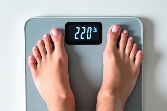 Weight scale with a person's feet on it