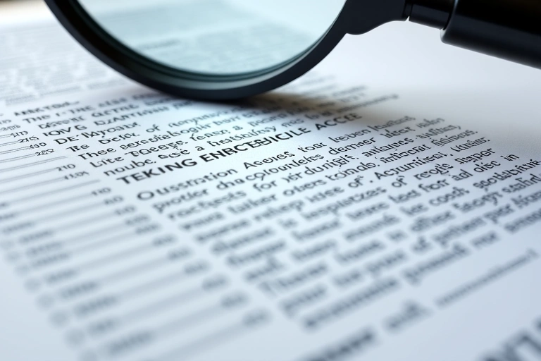 Legal document with a magnifying glass over a clause