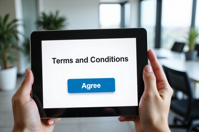 Person agreeing to terms on a tablet